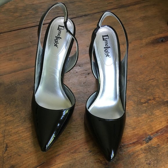 Lime Light "Kolby" Black Faux Patent Leather 4" Sling Back Heels Size 6 - Picture 1 of 6